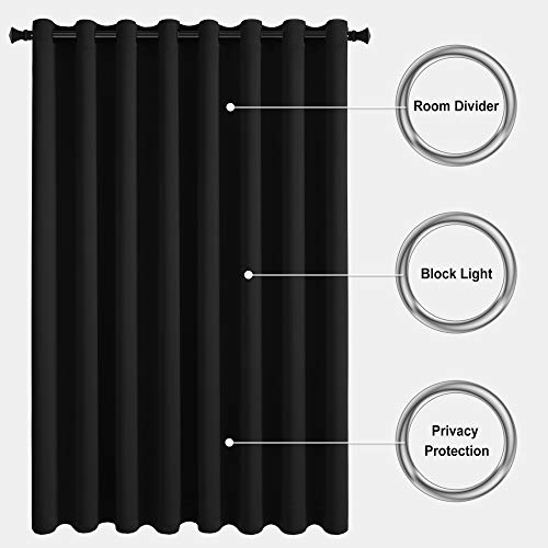 Image of DWCN Room Divider Curtain - Extra Wide Blackout Curtain for Sliding Glass Door, Living Room, Bedroom Partition and Shared Office Space, 1 Grommet Curtain Panel, 15ft Wide x 8ft Tall, Black