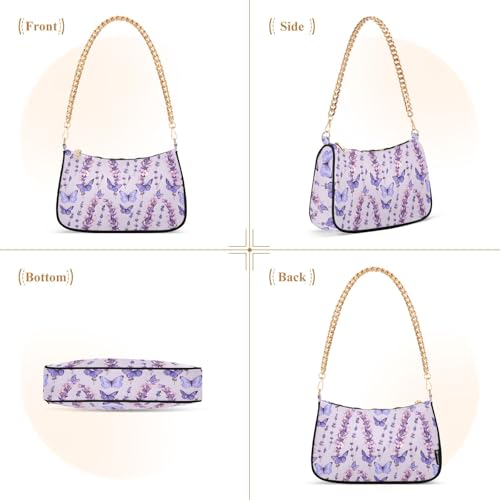 Clutch Shoulder Bags Tote Evening Purse Handbags for Women Purple Butterfly Lavender Flower Hobo Bags with Zipper Closure2