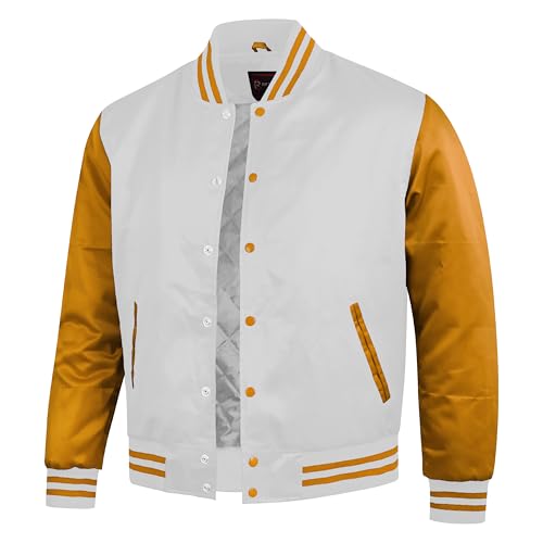 Classic Satin Varsity Letterman Jacket Bomber Design & Baseball-College Style Multicolor & Gold Sleeve3