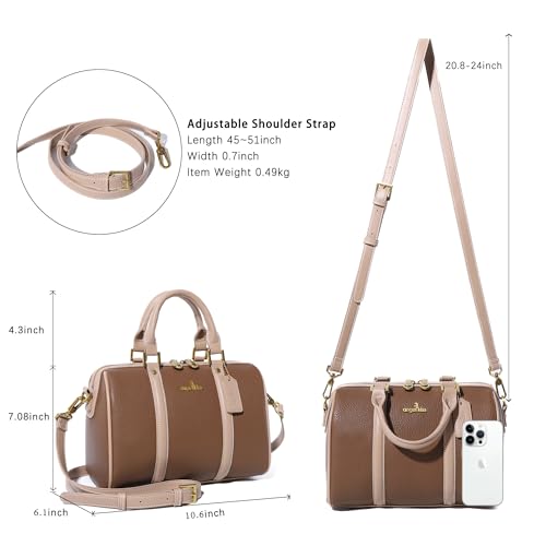 Image of Angel Kiss Women Satchel Purses and Handbags Vegan Leather Boston Barrel Bag Top Handle Shoulder Purse with Crossbody Strap | Vegan Leather