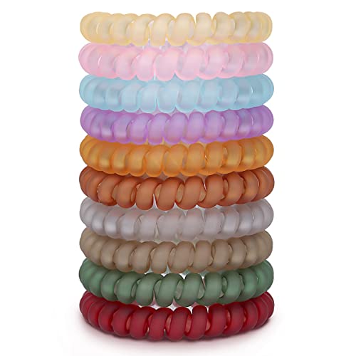 Image of 10-Piece Spiral Hair Ties for Thick Hair - Medium, Multicolor, No Crease Coils - Telephone Cord Plastic - Matte Candy Color
