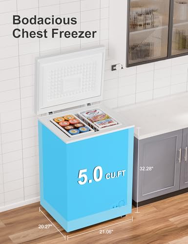Image of 5.0 Cu.Ft Chest Deep Freezer with 2 Removable Baskets - Energy Efficient Ultra-Quiet and 6 Temp Manual Defrost - Free Standing Top Open Door for Home Garage Basement - White