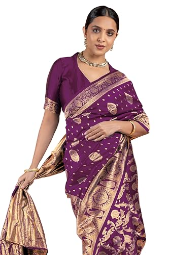 Image of Subham Women Saree Chandrakor Paithani Silk Cotton | Soft Daily Wear Golden Zari Sari with Unstitched Blouse