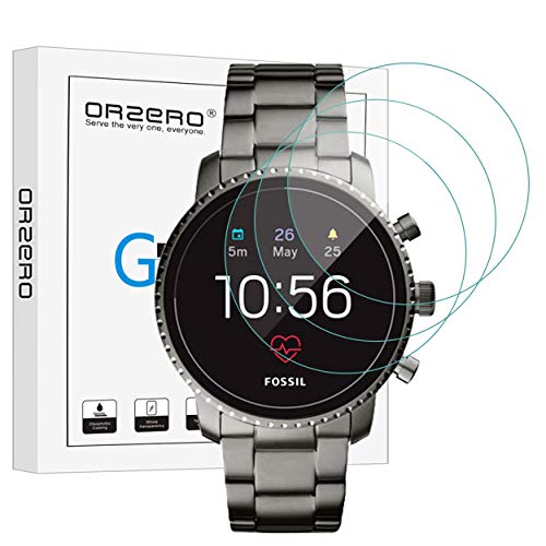(3 Pack) Orzero for Fossil Gen 4 Q Explorist HR Smartwatch Tempered Glass Screen Protector [Upgraded], 2.5D Arc Edges 9 Hardness HD Anti-Scratch Bubble-Free (Lifetime Replacement)