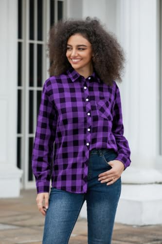 Image of SANGTREE Girls & Women's Long Sleeve Flannel Plaid Shirt Button Down Shirts, 3 Months - US 2XL