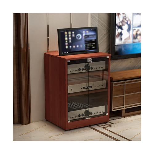 RGZFYH HiFi Rack Stereoschrank, AV-Medienschrank mit Glastüren und Kabelmanagement, moderner Medienaufbewahrungsschrank aus Holz for Wohnzimmer und Spielzimmer TV(Bruin,3 Tier)