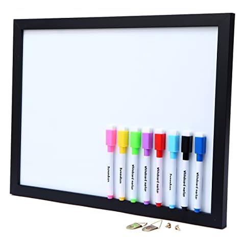 DumanAsen Small Dry Erase Whiteboard, Wooden Frame White Board with 8 Marker - (30cm x 40cm, Black) Cover