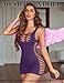 Avidlove Women's Fishnet Lingerie Mini Babydoll Sexy Club Bodycon Cut-out Party Dress Purple