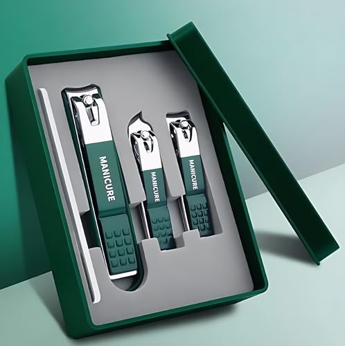 Image of 4 in 1 Nail Clipper Set - Manicure Pedicure Kit for Men & Women, Fingernail & Toenail Clippers, Nail File, Portable Travel Grooming Kit with Case (Dark Green)