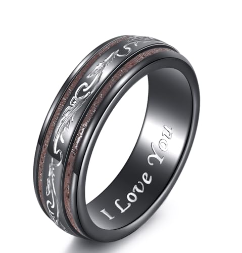 Bijoux gravés cadeaux pour hommes, bague bois et argent sterling S925