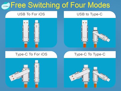 Image of 4 in 1 Fast Charging Cable, Portable Charger Cord /Wire Compatible with iOS, Type-C, Car /Travel Retractable New Technology Charging Data Cable For Smartphones, Light Emitting Diode - ORANGE