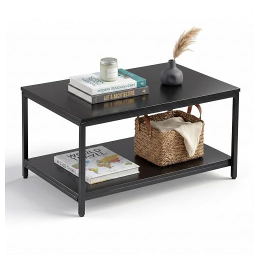 SUPER DEAL 2-Tier Industrial Coffee Table with Storage Shelf for Small Apartment Living Room, Rectangle Wood and Stable Metal TV Stand Side End Table, Black
