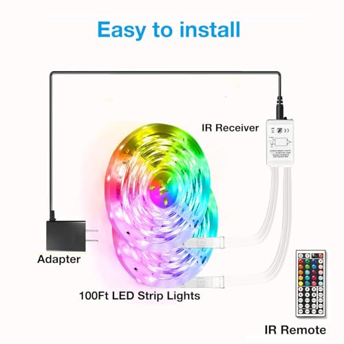 Image of DAYBETTER Led Lights for Bedroom 100 ft, Led Strip Lights with Remote 44 Keys, 24 V Power Supply, Color Changing Led Light for Room Decor