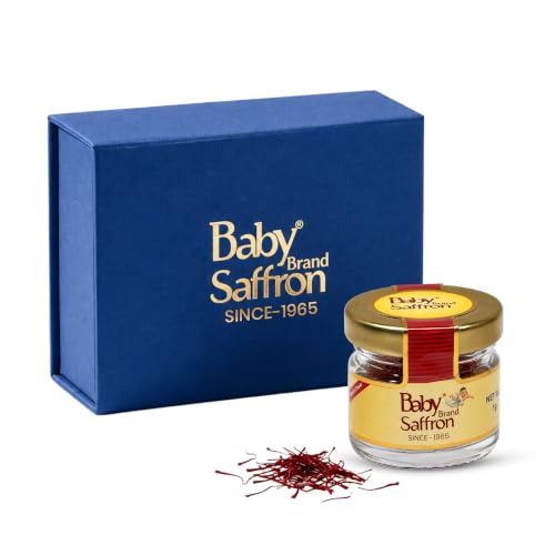 Image of Baby Brand Saffron Original Mongra Kesar /Keshar Premium Filament Gift Box With Glass Jar | Handpicked, Grade 1 ISO 3632 Tested | For Celebrations, Festive, Corporate Gifting | 1gm, Pack Of 1 (Blue)