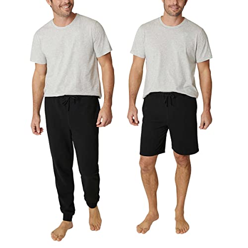 Eddie Bauer Men's Pajama Set - 3 Piece Sleep T-Shirt, Jogger Pant, and Lounge Short, Black Bottom & Heather Gray Top, SIZE MEDIUM