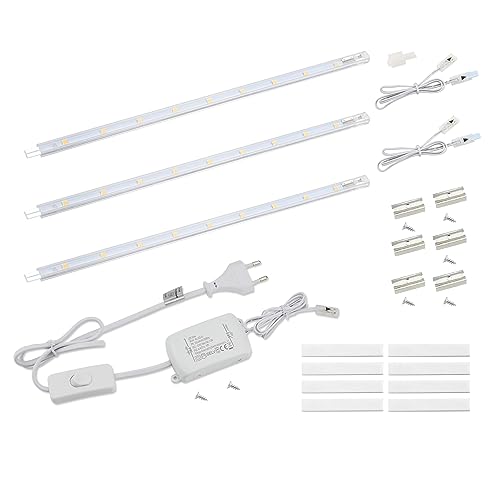 da LIGHT LED Unterbauleuchte mit Schalter 5W 400lm 3000k Warmweiß Lichtleiste Küchenlampe Vitrinenbeleuchtung Schrankbeleuchtung mit 3x26cm Stripes für Küche Schrank Erweiterbar durch Stecksystem