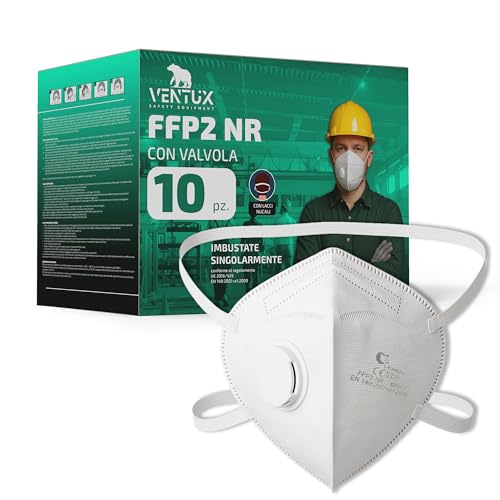 VENTUX SAFETY EQUIPMENT 10 Mascherine FFP2 con Valvola | Filtrazione >94% || Ideali per Ambienti specifici || Monouso || Comfort e Sicurezza Certificati