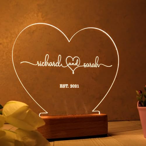 Image of Customized Photo Led Light With Adapter Frame for Couples | Personalized Picture Frame Wooden Stand | Custom Gift | Romantic Anniversary, Wedding, Birthday valentine's day for Gift Him or Her (Heart Lamp)