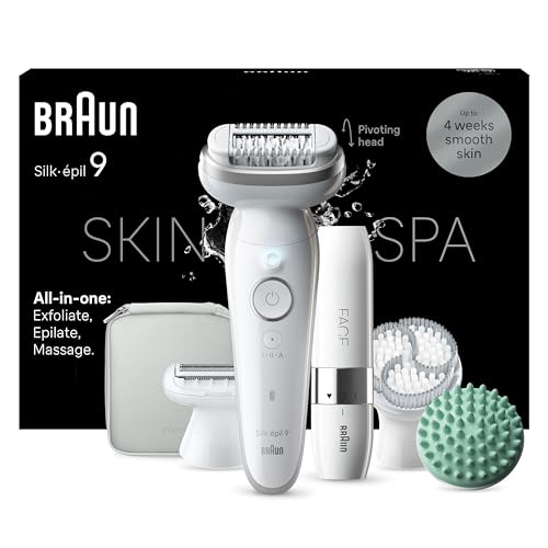 Braun Silk-épil 9 SkinSpa All-in-One Set, Epilierer Damen, Haarentferner für Langanhaltende Haarentfernung, Ladyshaver, Facespa Gesichtshaarentferner, 9-381, Weiß, Silber