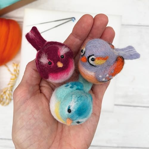 Image of Bergin & Bath Needle Felting Kit Baby Birds - Adult and Teen Arts and Craft Kit for Making Three Little Wool Needle Felted Bird Decorations