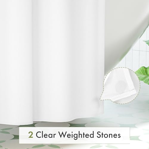 Image of Amazer Small Stall Shower Curtain Liner Washable, 60 x 72 Inches, Fabric Shower Liner with 2 Bottom Stones, Narrow Waterproof RV Shower Curtain Liner, 10 Grommet Holes, Hotel Quality, White