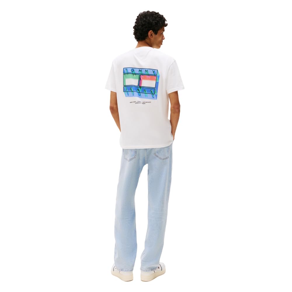 Tommy Jeans Short Sleeve Cotton T-Shirts with Blurred Printed Flag Graphic T-Shirt in Cotone a Maniche Corte con Grafica Stampata sfocata Uomo (Pacco da 1)