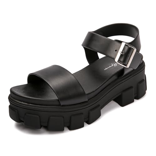Luffymomo Women's Platform Wedge Sandals Lug Sole Sandals Adjustable Ankle Strap Chunky Heels