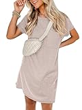 ANRABESS Womens Casual Summer Ribbed Knit Tunic Tshirt Mini Dresses 2025 Trendy Crewneck Short Sleeve Beach Loose Shift Dress Khaki Medium