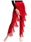 Nyeemya Pantalones De Baile Latino Traje De Rendimiento De Tango Cha-Cha Pants Cintura Elástica Pantalones con Flecos Escalonados Rojo S