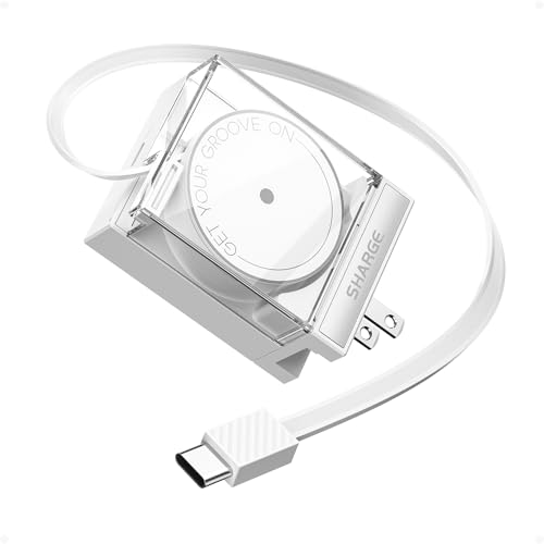 Image of SHARGE Retractable 65W USB C Charger, GaN Power Wall Charger with Retractable Cable, 2 Devices PD Fast Charging for MacBook Pro /Air, iPhone 17 /16,Pixel Book, iPad Pro (White)