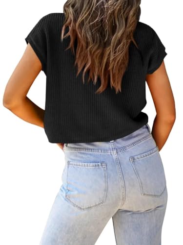 Image of LCXWFE Womens Summer Cropped Sweater Vest Trendy Cap Sleeve Crop Tops Crew Neck Loose Knit Tank Top