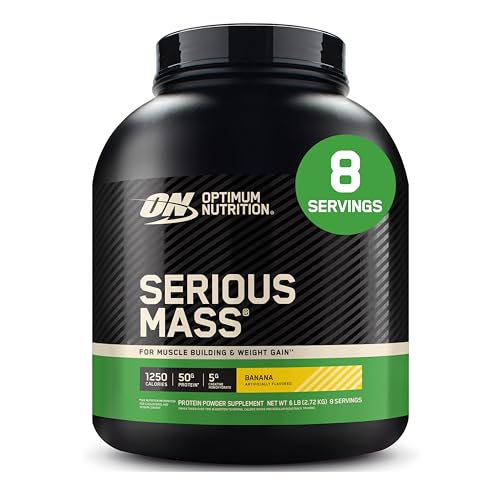 Image of Optimum Nutrition Serious Mass, Weight Gainer Protein Powder, Mass Gainer, Vitamin C and Zinc for Immune Support, Creatine, Banana, 6 Pound (Packaging May Vary)