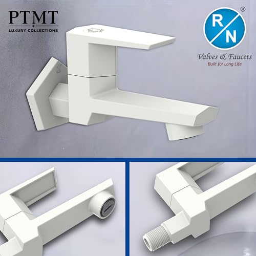 Image of RN PTMT Long Body Bib Cock for Bathroom | 15mm Long Body Foam Flow Water Tap with Flange | Luxury G20 Collection Faucet | High-Grade Engineering Polymer Tap (White, Pack of 4)