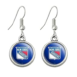 New York Rangers Logo Novelty Dangling Drop Charm Earrings
