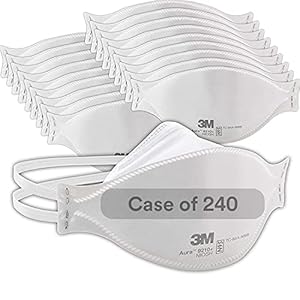 3M Aura Particulate Respirator 9210+, N95, Pack of 240 Disposable Respirators, NIOSH APPROVED, Convenient Individually Wrapped, Stapled Flat Fold Design, Low Profile Design Reduces Eyewear Fogging