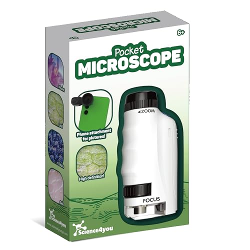 Science4you Microscopio de Bolsillo para Niños 6+ Años – Microscopio Portátil Infantil con Manual de Experimentos y Herramientas de Laboratorio, Juguete Educativo para Niños y Niñas de 6 7 8 9+