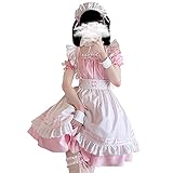 [ANONIE] メイド服 コスプレ仮装 初心者 セット かわいい コスチューム ホワイト+ブラック 豪華セット (pink, M)