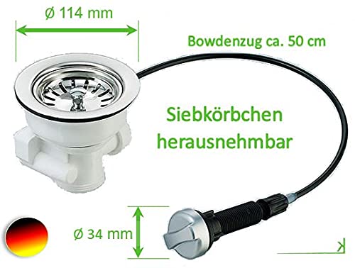 Siebkorb-Excenterventil (3,5 Zoll) mit Drehbetätigung - Ablauf nach unten mit Anschluss (1 Zoll) - für Überlauf - Image 3