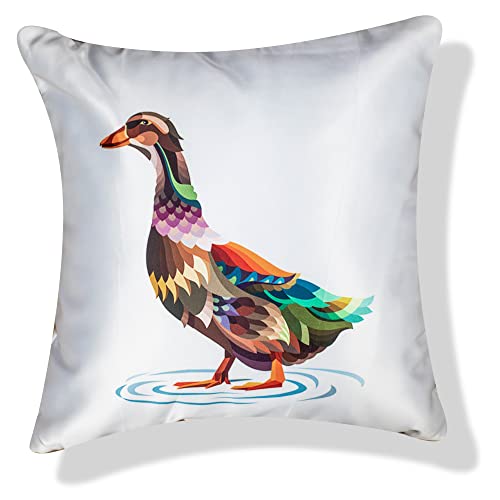 Image of Decorative Satin Sofa Cushion Covers Set of 5, 24 Inch x 24 Inch, Sofa Pillow Cover, Ethnic Festive, Multicolor, Animal Design, Zipper Closure (Herds, 24X24 Inches)