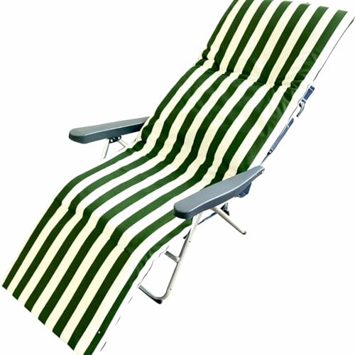 MORE FREE-Cojín Tumbona Colchón Tumbona Acolchada Classic Texturas Colchóneta para Tumbona Exterior Funda de Loneta con Cremallera Lavable Cojín Acolchado de Fibra (Verde, Pack 1 【180x55x8cm】)