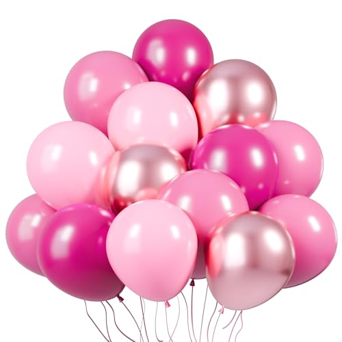 Image of KBZVNAF Pink Latex Balloon Set - 60 Packs 12 Inches Metallic Chrome, Pastel, Hot Pink Balloons for Birthday Wedding Baby Shower Girls Theme Party Decoration