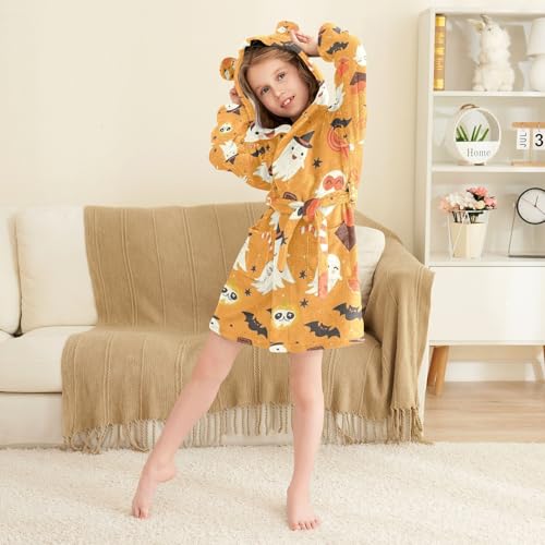 GuoChe Bathrobe For Kids Girls Orange Bat Halloween Pattern Hooded Robe4