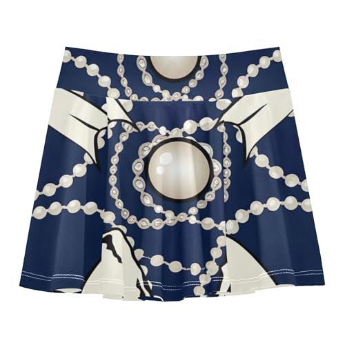White Bows Pearls Navy Blue Athletic Shorts Girls Skorts Toddler Tennis Skirts Dance Golf Cheer Skirt 3t