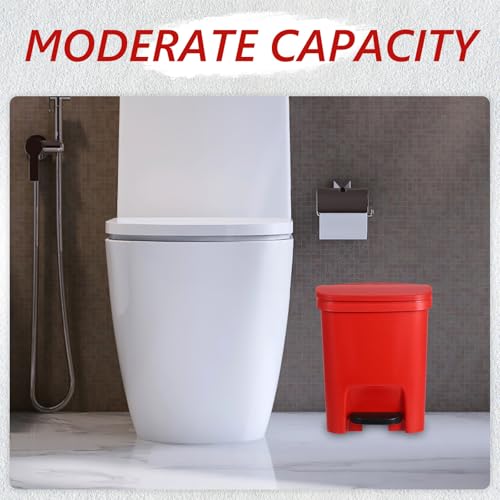 Bote de basura plástico con pedal y tapa de 10L rojo miniatura 6