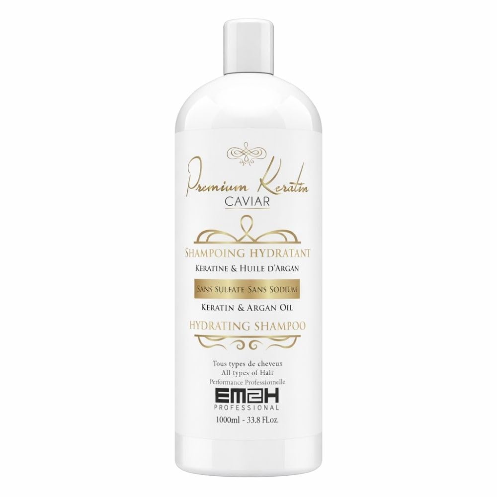 Premium Keratin Caviar Shampoing Hydratant à la kératine - Sans Sulfate Sans Sodium – Cheveux Secs, Sensibilisés, Colorés ou Après Lissage brésilien