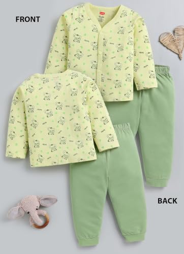 Image of LuvLap Baby Boys & Girls Regular Fit 100% Cotton Half Sleeves Jhabla & Shorts Set Pack of 2