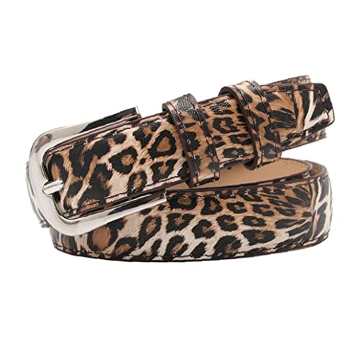 PU Cinturón De Cuero Aleación Rectángulo Hebilla Ojal Cintura para Mujeres Niñas Largo 105 Cm (Leopard Estampado) Cover