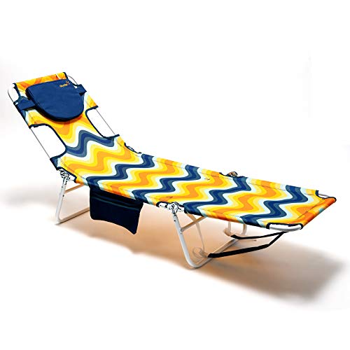 SUNNYFEEL Chaises de camping pliantes et inclinables, chaise longue longue à plat, portable, avec appuie-tête amovible, trou pour le visage pour l'extérieur (vagues oranges) Cover