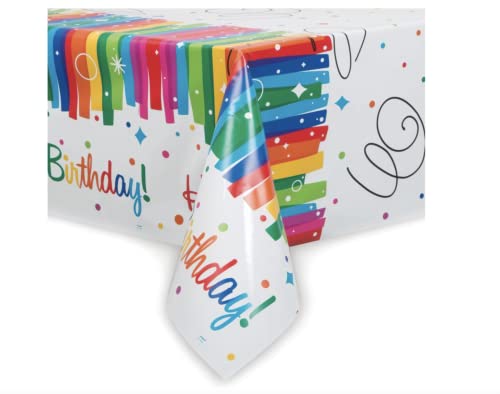 Multicolor Rainbow Ribbon Birthday Rectangular Plastic Table Cover - (137cm x 213cm) 1 Piece - Perfect for Birthday Parties