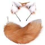 YXCFEWD Kids Fluffy Fox cat Ears and Tail Set - Cosplay Party Costume with Golden Ears and Tail Keychain(Golden)